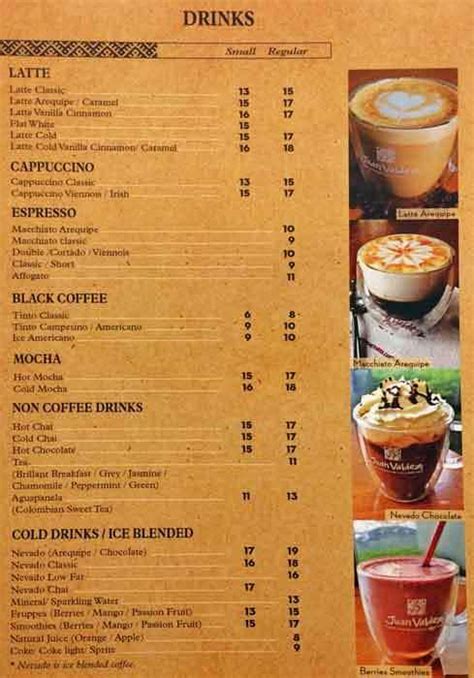 juan valdez coffee menu